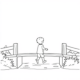 child crossing bridge - child, crossing, bridge coloring page