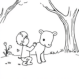 child petting animal - child, petting, animal coloring page