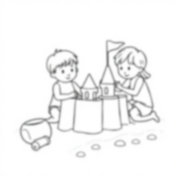 kids building sandcastle - kids, building, sandcastle coloring page