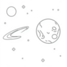 space - space, stars, planets, astronaut, spaceship coloring page