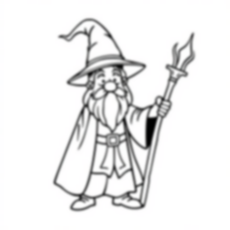 Free wizard with staff - wizard, staff Coloring Page for Kids - Printable PDF & PNG