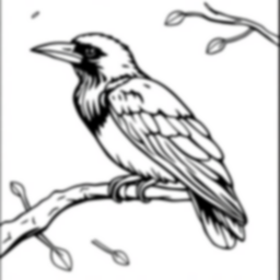 crow on branch - branch, crow coloring page