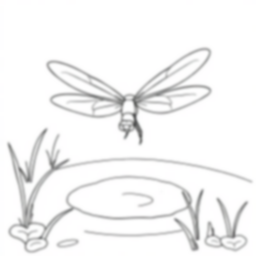 dragonfly over pond - dragonfly, pond coloring page