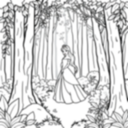princess in forest - princess, forest coloring page