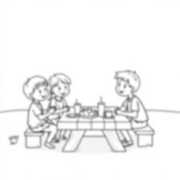 kids having picnic - kids, picnic coloring page
