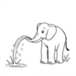 elephant spraying water - elephant, spraying, water coloring page