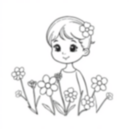 little girl with flowers - girl, flowers coloring page