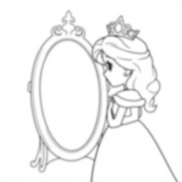 princess looking at mirror - princess, mirror coloring page