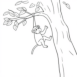 monkey swinging on tree - tree, monkey, swinging coloring page