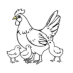 chicken with chicks - chicken, chicks coloring page