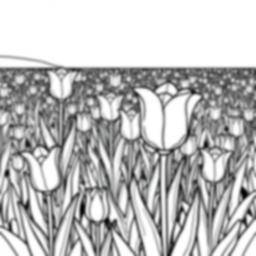 Free tulip field - field, tulip Coloring Page for Kids - Printable PDF & PNG
