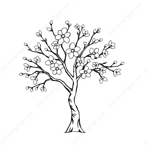 Free Printable cherry tree blooming - cherry tree, blooming Coloring Page for Kids and Adults - High Quality PDF & PNG Download