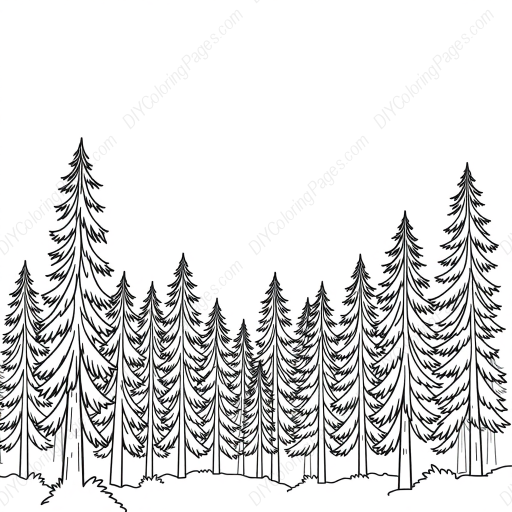 Free Printable pine forest - forest, pine Coloring Page for Kids and Adults - High Quality PDF & PNG Download