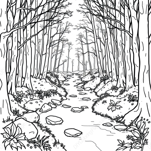 stream in woods - stream, woods coloring page