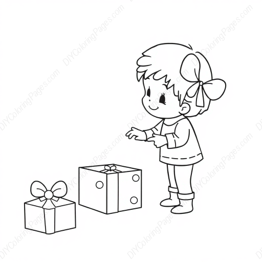 child opening present - child, opening, present coloring page