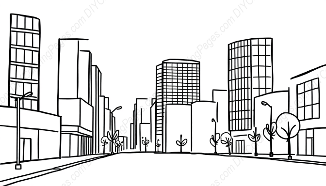 Free Printable urban cityscape - urban, cityscape Coloring Page for Kids and Adults - High Quality PDF & PNG Download