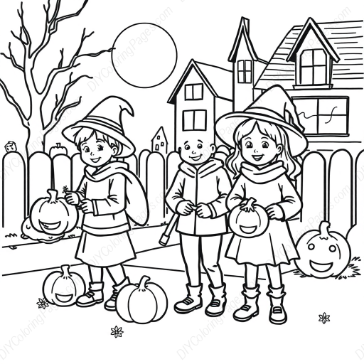 children trick or treating - children, trick or treating coloring page