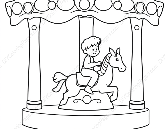 boy on merry go round - boy, merry go round coloring page
