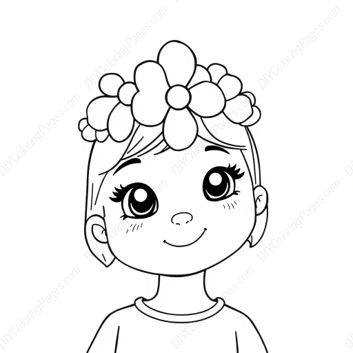 little girl with flower crown - little girl, flower crown coloring page