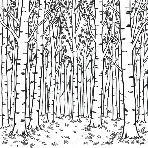 Free Printable birch forest - forest, birch Coloring Page for Kids and Adults - High Quality PDF & PNG Download