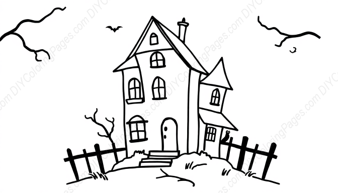Free Printable haunted house - haunted house Coloring Page for Kids and Adults - High Quality PDF & PNG Download