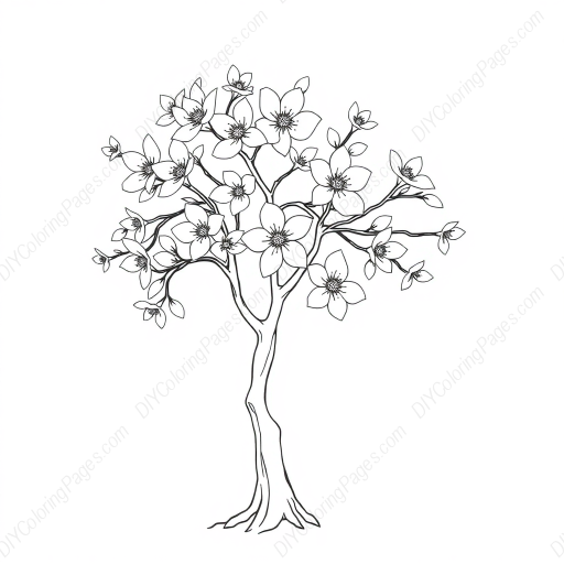 Free Printable cherry tree blooming - cherry tree, blooming Coloring Page for Kids and Adults - High Quality PDF & PNG Download