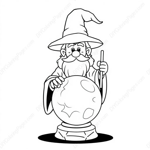 Free Printable wizard and crystal ball - wizard, crystal ball Coloring Page for Kids and Adults - High Quality PDF & PNG Download