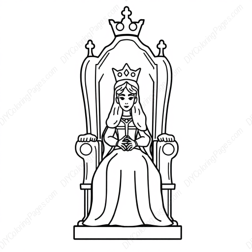 Free Printable queen on throne - queen, throne Coloring Page for Kids and Adults - High Quality PDF & PNG Download