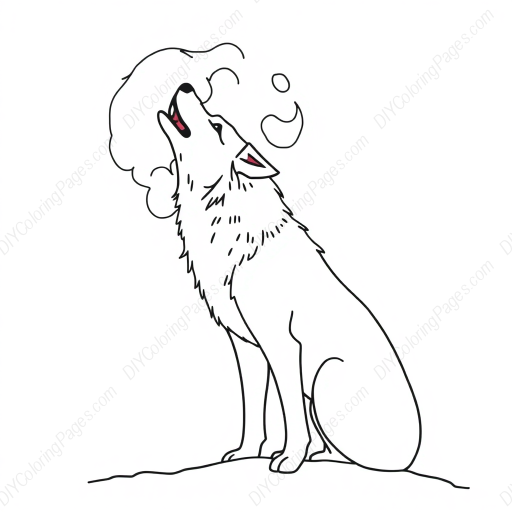 wolf howling at moon - wolf, howling, moon coloring page