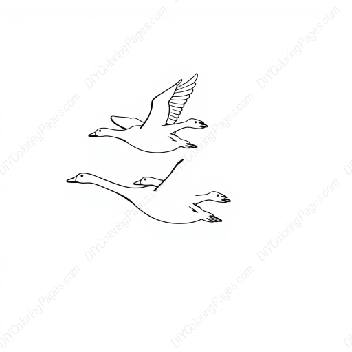 goose flying in formation - flying, goose, formation coloring page