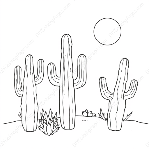 Free Printable cactus desert - cactus, desert Coloring Page for Kids and Adults - High Quality PDF & PNG Download
