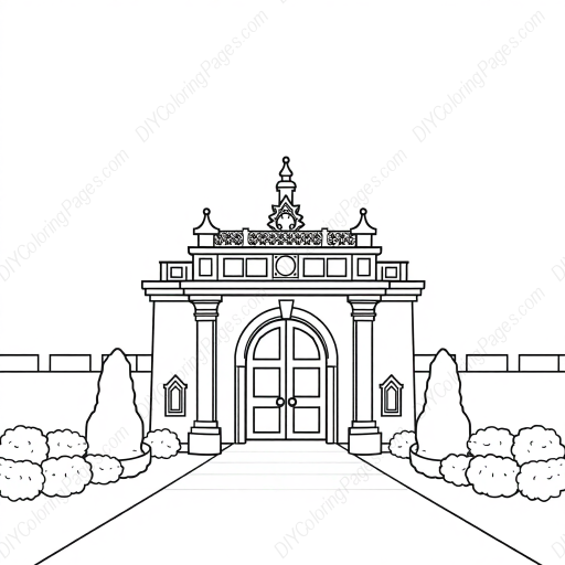 Free Printable palace entrance - entrance, palace Coloring Page for Kids and Adults - High Quality PDF & PNG Download