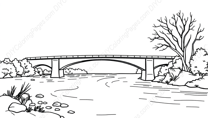 river with bridge - bridge, river coloring page