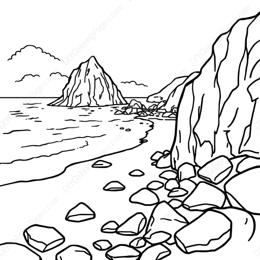 Free Printable rocky beach - beach, rocky Coloring Page for Kids and Adults - High Quality PDF & PNG Download