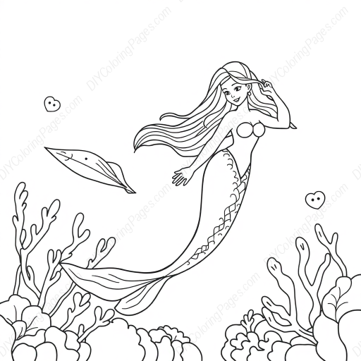 Free Printable mermaid in coral - mermaid, coral Coloring Page for Kids and Adults - High Quality PDF & PNG Download