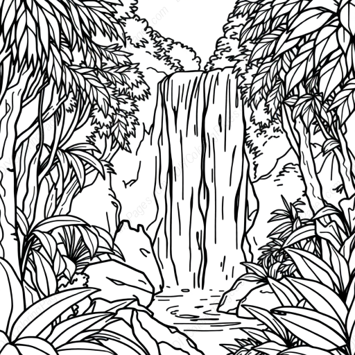 waterfall in jungle - jungle, waterfall coloring page