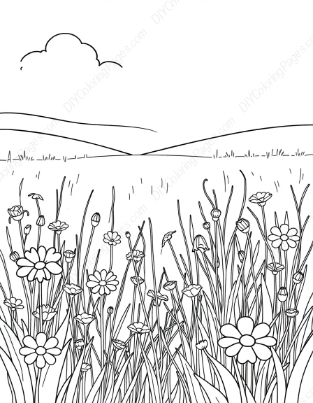 Free Printable wildflower field - field, wildflower Coloring Page for Kids and Adults - High Quality PDF & PNG Download