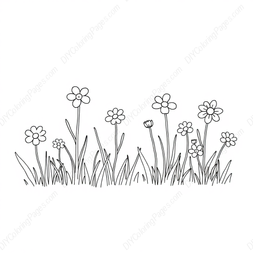 meadow with flowers - flowers, meadow coloring page