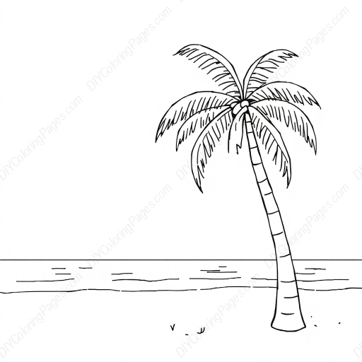 Free Printable palm tree beach - beach, palm tree Coloring Page for Kids and Adults - High Quality PDF & PNG Download