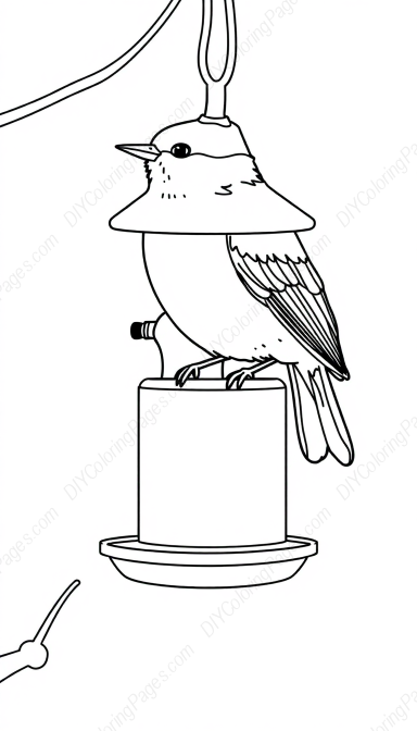 chickadee at feeder - feeder, chickadee coloring page