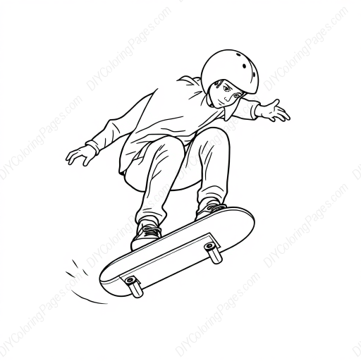 Free Printable skateboard doing tricks - skateboard, tricks Coloring Page for Kids and Adults - High Quality PDF & PNG Download