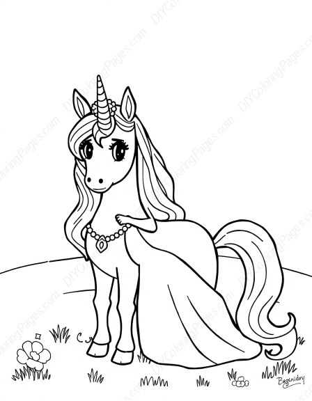 princess with unicorn - unicorn, princess coloring page