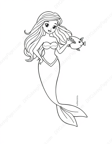 Free Printable mermaid with fish - fish, mermaid Coloring Page for Kids and Adults - High Quality PDF & PNG Download