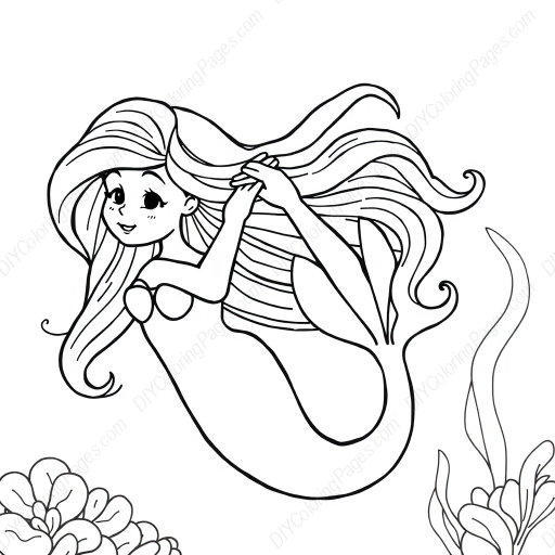 Free Printable mermaid combing hair - mermaid, combing, hair Coloring Page for Kids and Adults - High Quality PDF & PNG Download