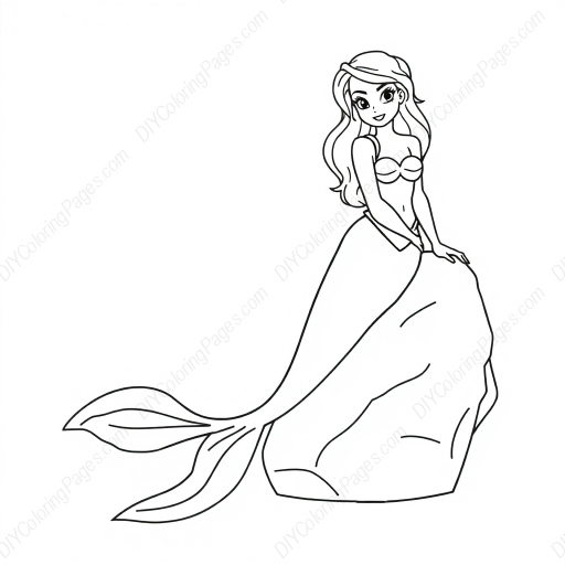 Free Printable mermaid on rock - mermaid, rock Coloring Page for Kids and Adults - High Quality PDF & PNG Download