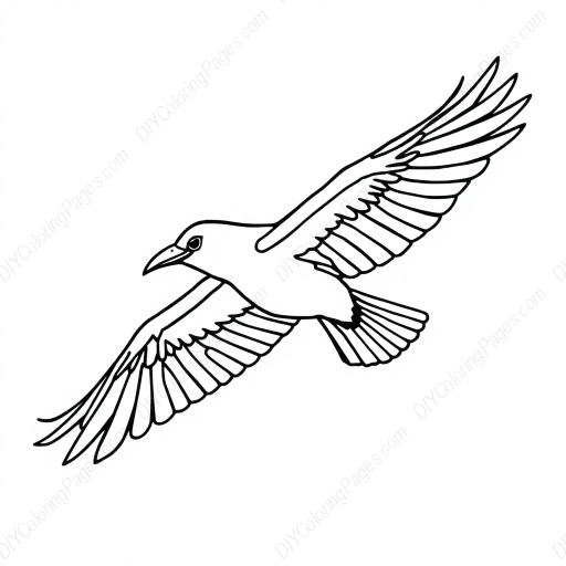 raven flying - flying, raven coloring page