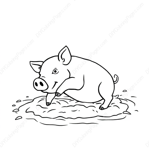 pig rolling in mud - pig, rolling, mud coloring page