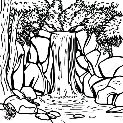 small waterfall - waterfall, small coloring page