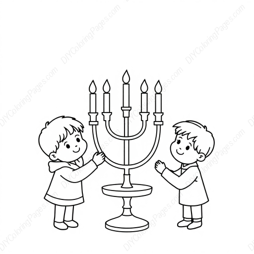 kids lighting menorah - kids, lighting, menorah coloring page