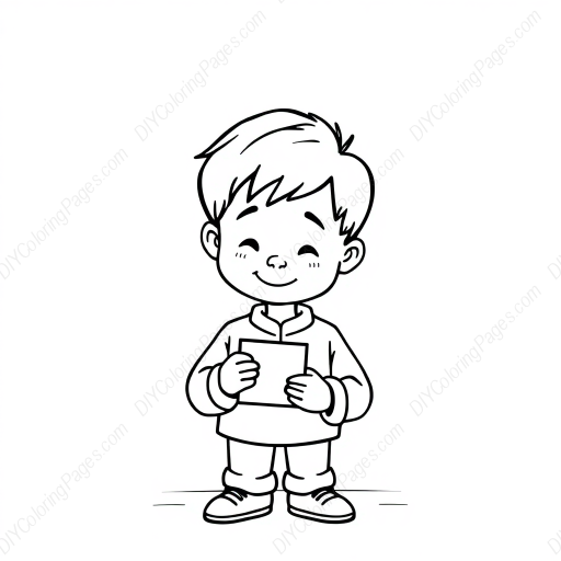 boy giving card - boy, giving, card coloring page